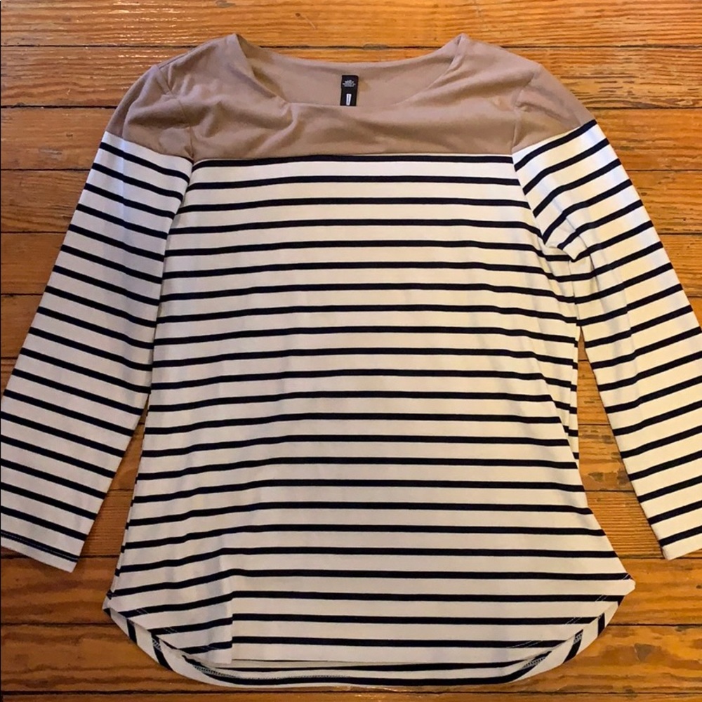 Elbow Patch Striped Suede Long Sleeve
